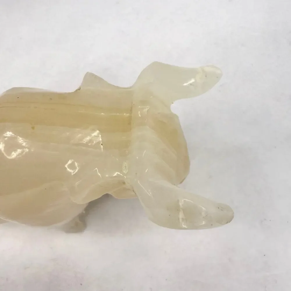 Vintage Hand Carved White Onyx Bull Figurine